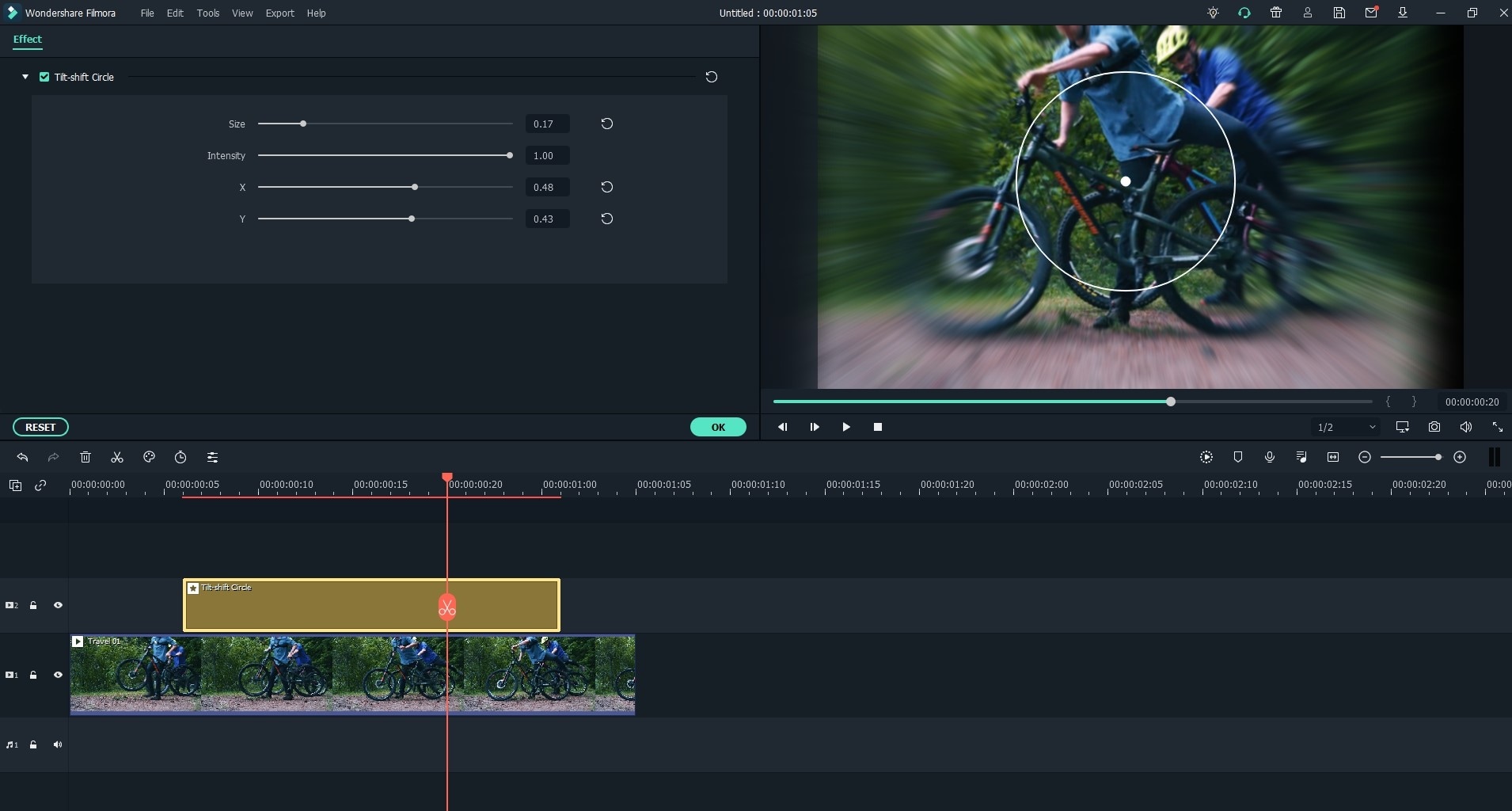 adjust circle size, intensity
