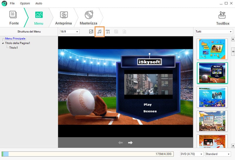 Personalizza musica in background del menu DVD