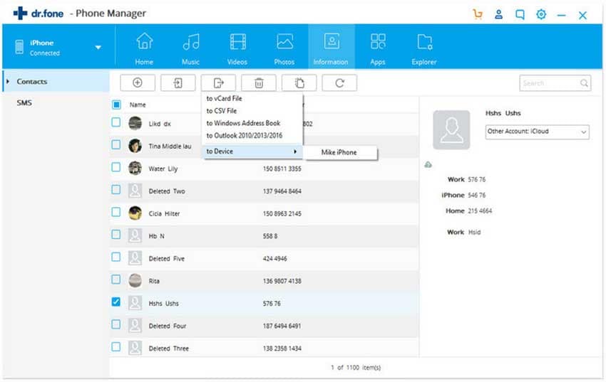 transfer contacts between mobile phones