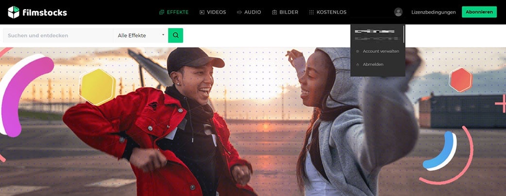Filmstock konto verwalten