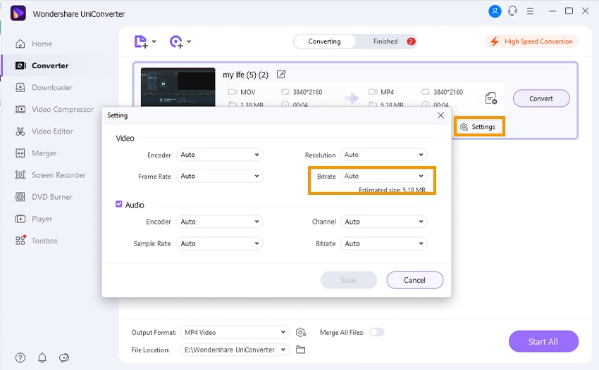 choose MP4 as the output format