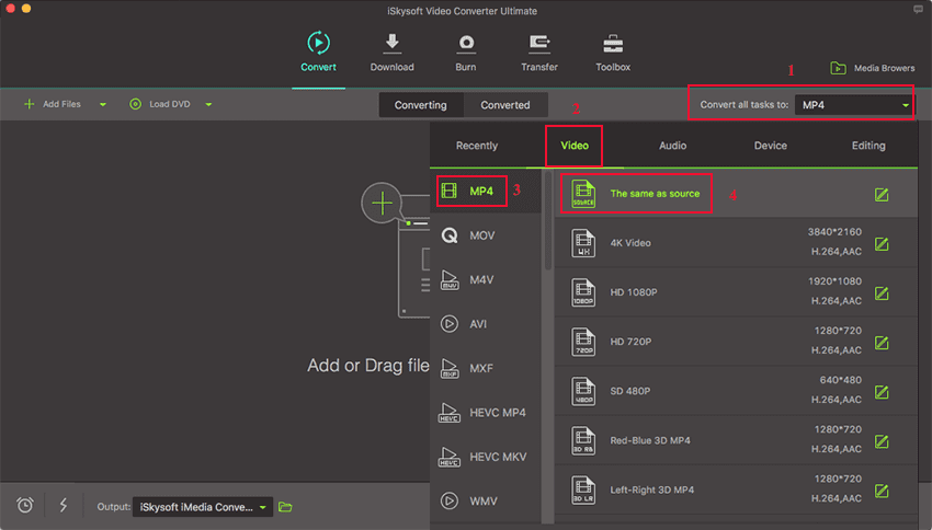 Select the output format