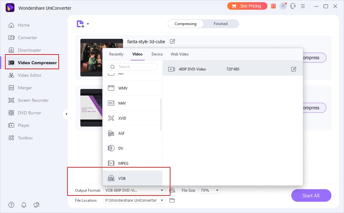 Choose VOB as output format